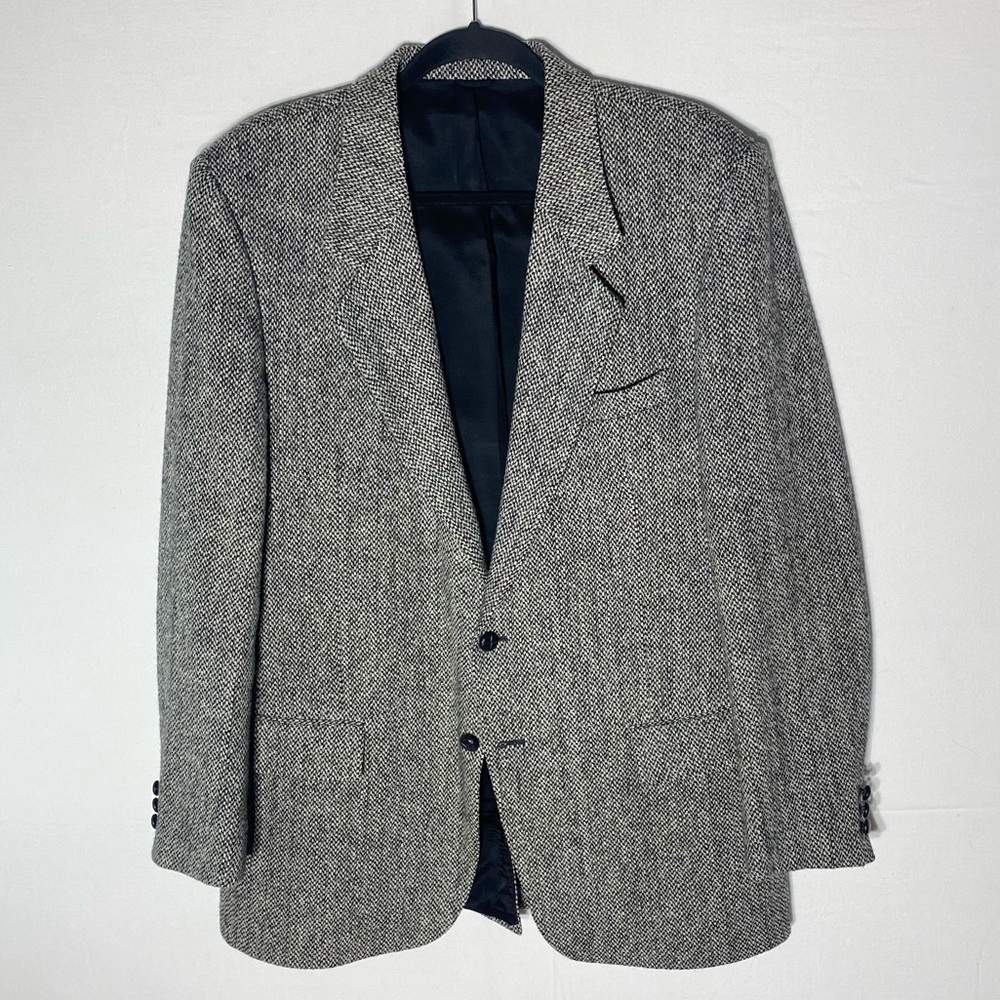 Vintage Harris Tweed Grey Wool Blazer Suit Jacket 44L Academia Dadcore